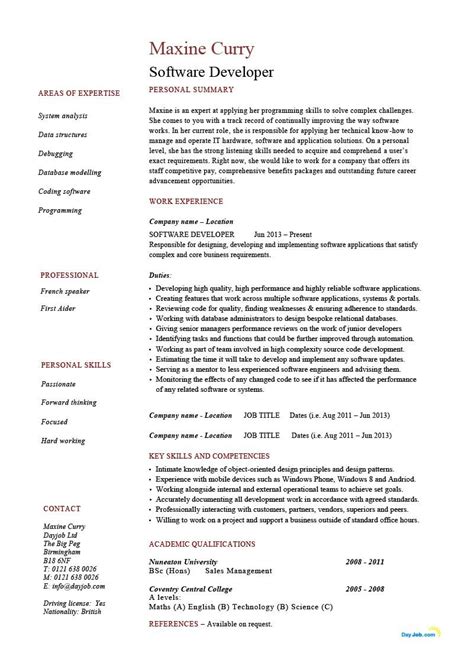 Structuring and formatting your cv. Software Developer CV resume example, template, engineer ...