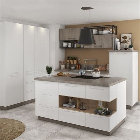 Cuisine blanche avec ilot central | Leroy Merlin | Meuble cuisine