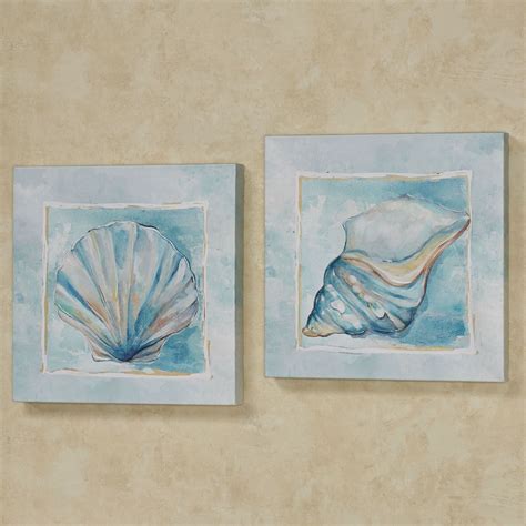 Watercolor Shells Coastal Canvas Wall Art Set