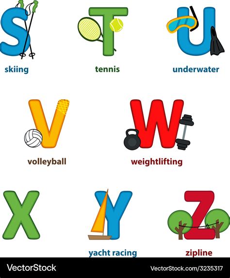 Alphabet Sport From S To Z Royalty Free Vector Image