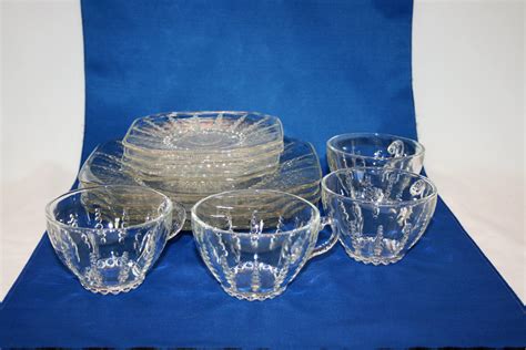 Vintage Teacup Luncheon Set Federal Glass Columbia Clear Pattern 12