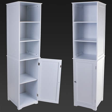 Large White Wooden Tall Shelving Unit Bathroom Cabinet Tall Boy