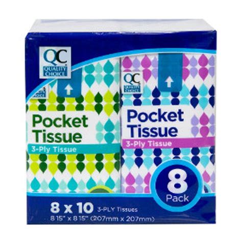 4 Pack Quality Choice Tissue Pocket Packs 3 Ply White 8 Packets Each