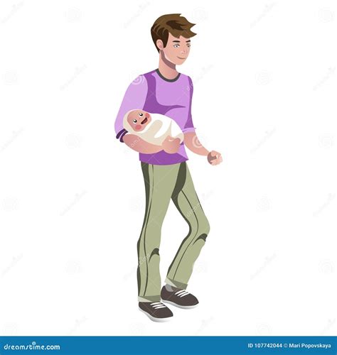Handsome Young Father Holding His Little Kid Stock Vector