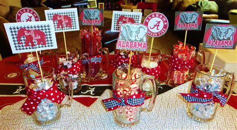 For Alabama Bound Grad Centerpieces Were Created Using Glassware From The Dollar Store Ribbon