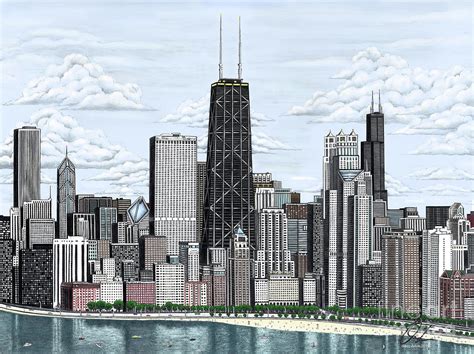 Chicago Skyline Oak Street Beach Pencil Drawing Drawing By Omoro Rahim