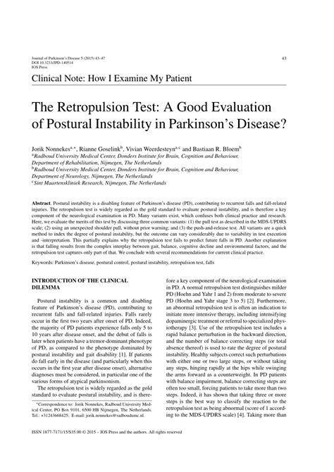 Pdf The Retropulsion Test A Good Evaluation Of Postural Instability