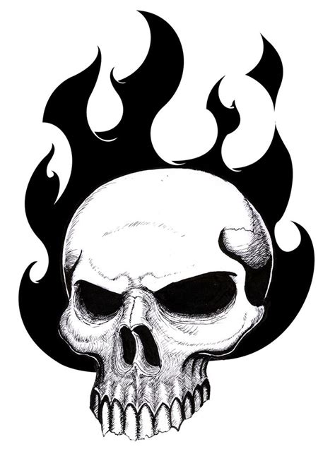 Flaming Skull By Oneyedog On Deviantart Skulls Drawing Skull Skull