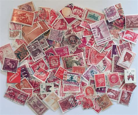 100 Vintage International Postage Stamps In Shades Of Red And Etsy