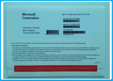 Windows Software Win10 Pro Oem 64bit Dvd And Coa License Lifetime Guarantee