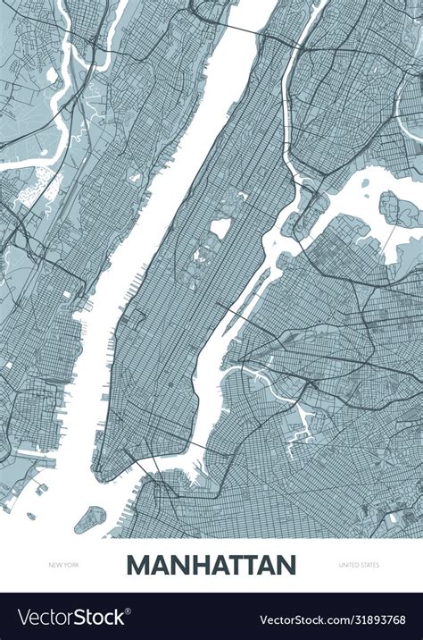 Detailed Borough Map Manhattan New York City Vector Image