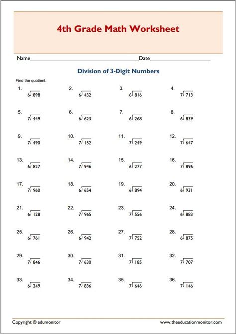 Division game for 3rd grade to understand division better. Three digit division no remainders | Division worksheets, Long division worksheets, 4th grade ...