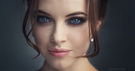 Hd Wallpaper Women Brunette Blue Eyes Face Portrait Smoky Eyes