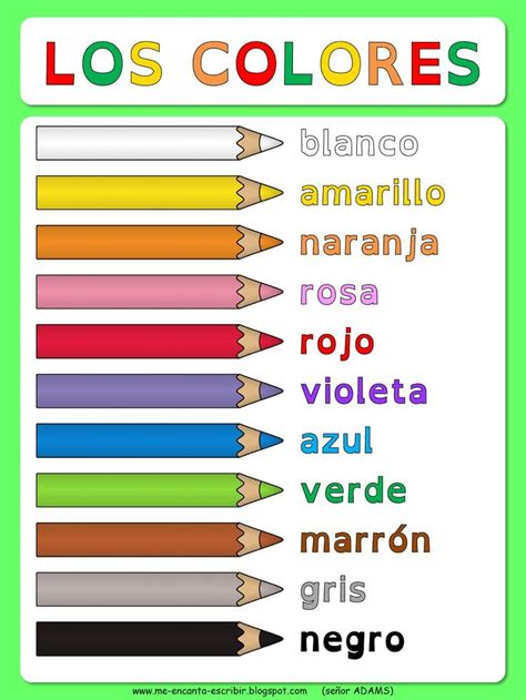 Me Encanta Escribir En Español Colores En Español Vocabulario Ele