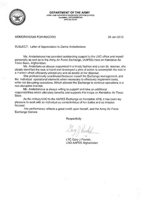 Air Force Letter Of Appreciation