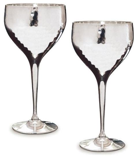 Pair Of Hammered Silver Plated Wine Goblets Contemporary Wine Glasses By Culinary Concepts