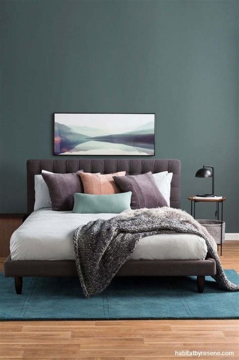 You can check out all of the best blue gray paint colors!. bedroom, grey feature wall, grey bedroom, nood furniture ...