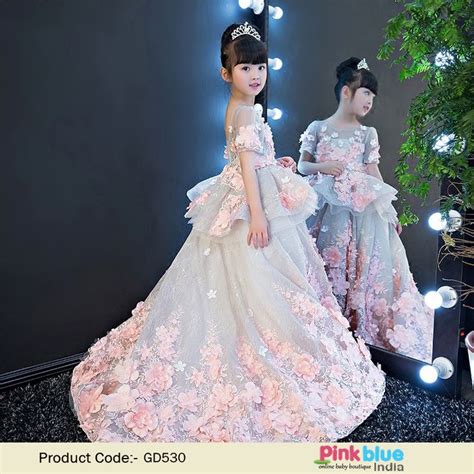 Girls Party Dresses Elegant 2018 Short Sleeve Flower Long Tail Princess