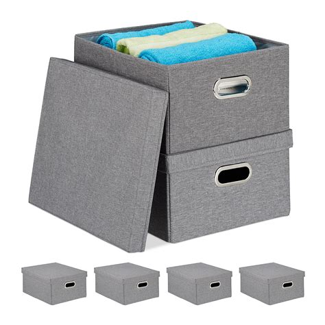 6 x Aufbewahrungsbox mit Deckel grau, grau, relaxdays | yomonda