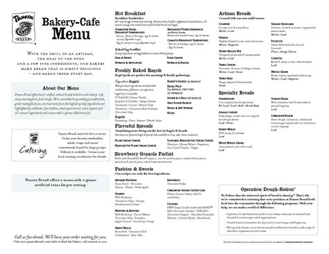 Printable Menu For Panera Bread
