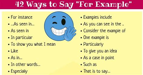 More definitions, origin and scrabble points For Example Synonym: 42 Other Ways To Say FOR EXAMPLE