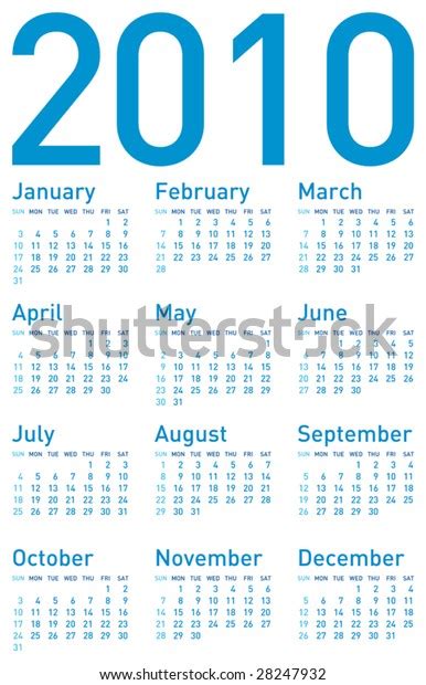 Simple Blue Calendar Year 2010 Vector Stock Vector Royalty Free 28247932