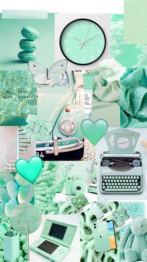 Mint Green Pastel Collage Wallpaper In 2020 Mint Green Wallpaper