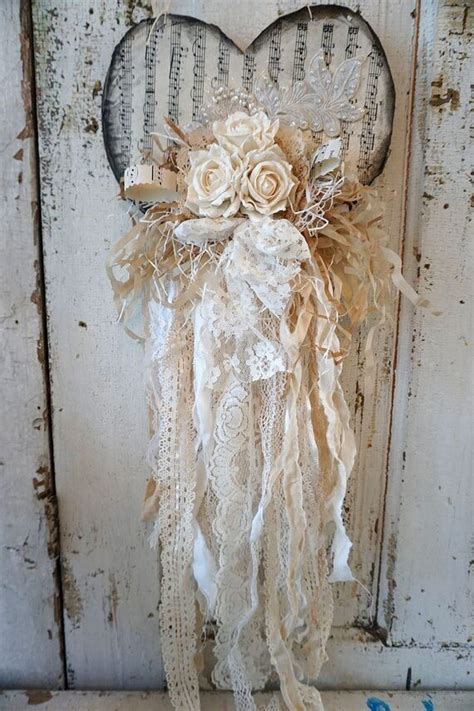 White Tattered Heart Wall Hanging Shabby Cottage Chic