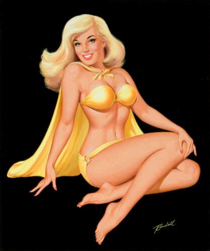 Bill Randall Pinup Art Poster Or Rolled Canvas Print Blonde Pin Up In Yellow 4 Ebay