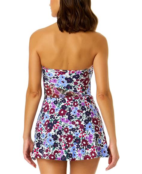 Anne Cole Womens Printed Strapless Mesh Insert Swim Dress Macys