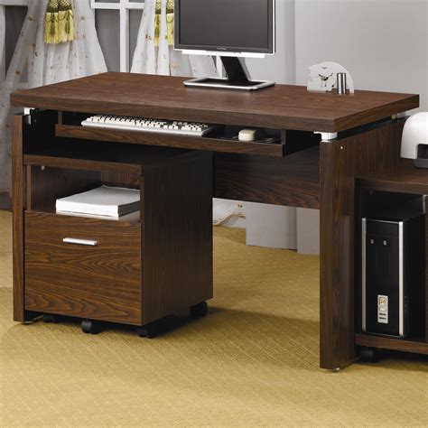 54w computer desk with keyboard tray and storage, 2 drawer lateral file cabinet • durable 54w x 24d desktop offers plenty of room to spread out with materials and supports up to 200 pounds • keyboard or laptop tray features a cut out hole for wires to pass through and a flip down front that folds up neatly. Coaster Peel Computer Desk with Keyboard Tray | Rife's Home Furniture | Table Desks/Writing Desks