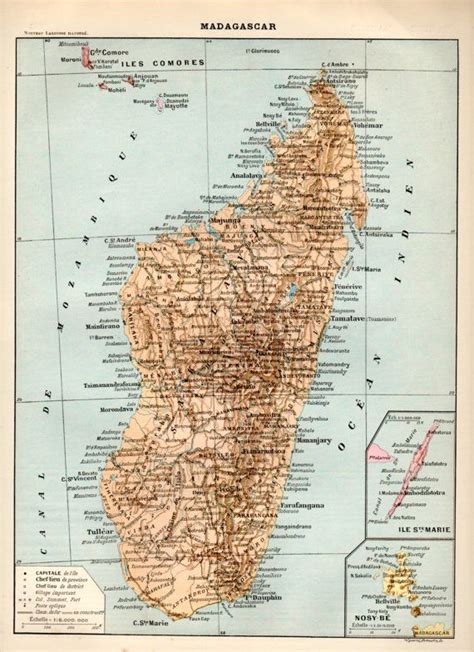 Madagascar Map Antique Print Vintage Map Old Etsy Antique