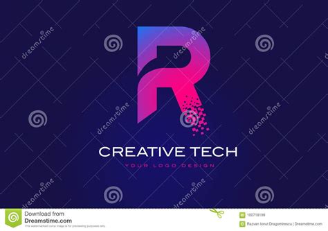 R Initial Letter Logo Design With Digital Pixels In Blue