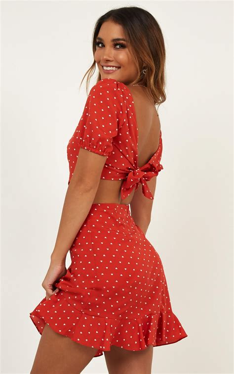 Summer Girl Two Piece Set In Red Showpo Cute Dresses For Work