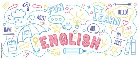 English Language Learning Concept Vector Illustration Doodle Of