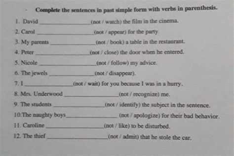 Complete The Sentences In Past Simple Form With Verbs In Parenthesis