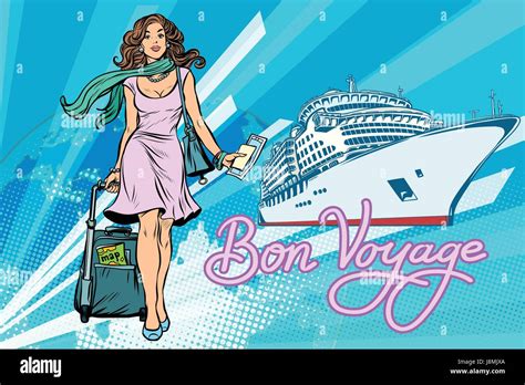 Beautiful woman passenger Bon voyage cruise ship Stock Vector Art & Illustration, Vector Image ...