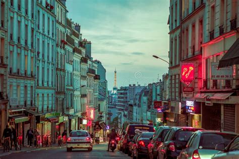 Impressive Parisian City Street Scene With Eiffel Editorial Stock Image