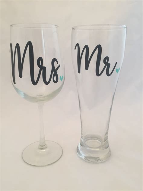 Mr And Mrs Glass Set By Magpiesbeachnest On Etsy Glass Set Glass Etsy