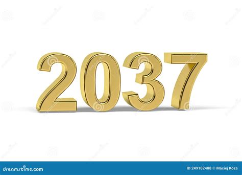 Golden 3d Number 2037 Year 2037 Isolated On White Background Stock