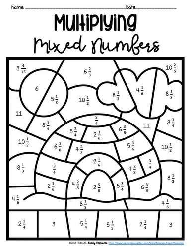 Multiplying Mixed Numbers Coloring Worksheets