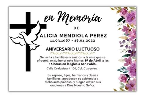 Invitación Esquela Aniversario Luctuoso Imprimible Mod 6 En Venta En Tlapacoyan Veracruz Por