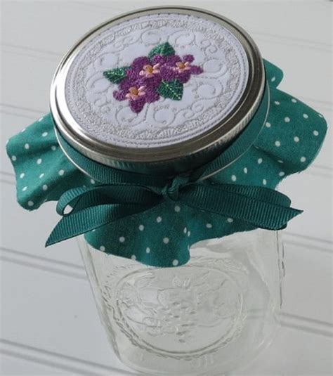 Embroidered Violets Jar Toppers Wide Mouth Mason Jars Teal Etsy