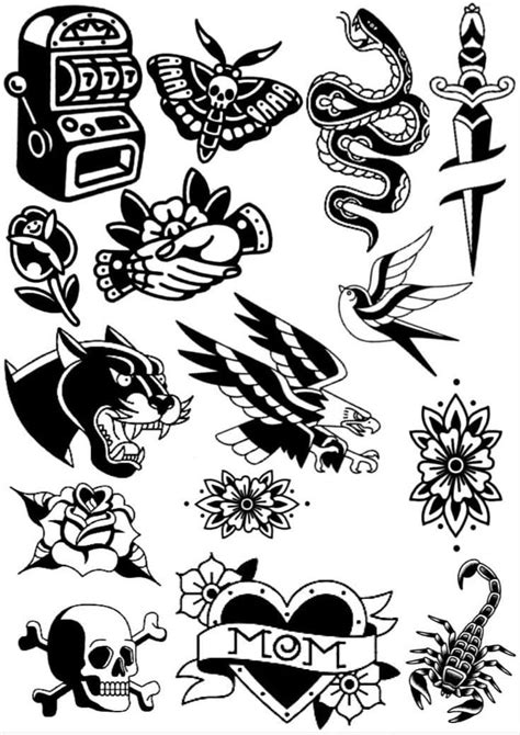 an assortment of tattoo designs on a white background