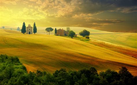 Italy Tuscany Sunset Summer Countryside Landscape Nature