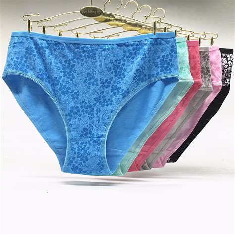 Woman Underwear Plus Size Cotton Mid Waist Sexy Floral Bikini Panties