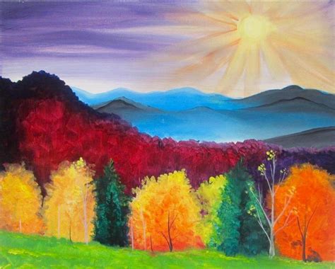 Mountains In Autumn Using Acrylic Paint Acrylic Painting Canvas