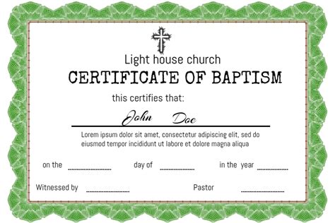 Baptism Certificate Template Postermywall