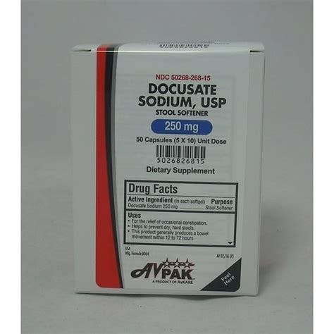 Avpak Docusate Sodium Stool Softener Capsules 250 Mg 50 Count