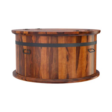 Rustic Wood 3 Piece Round Trunk Coffee Table Set
